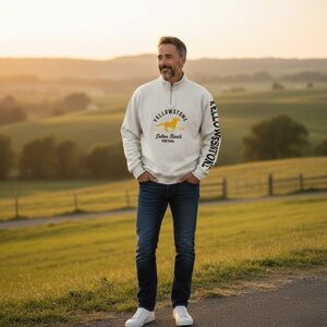 NWT Yellowstone Dutton Ranch Light Gray Sweatshirt with 1/4 Zip Large